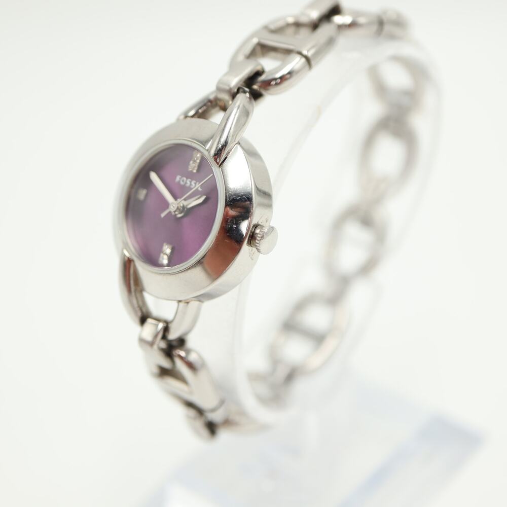 Fossil Womens Silver Tone 23mm Purple Round Watch Bracelet ES2428 w New Battery - Picture 8 of 12